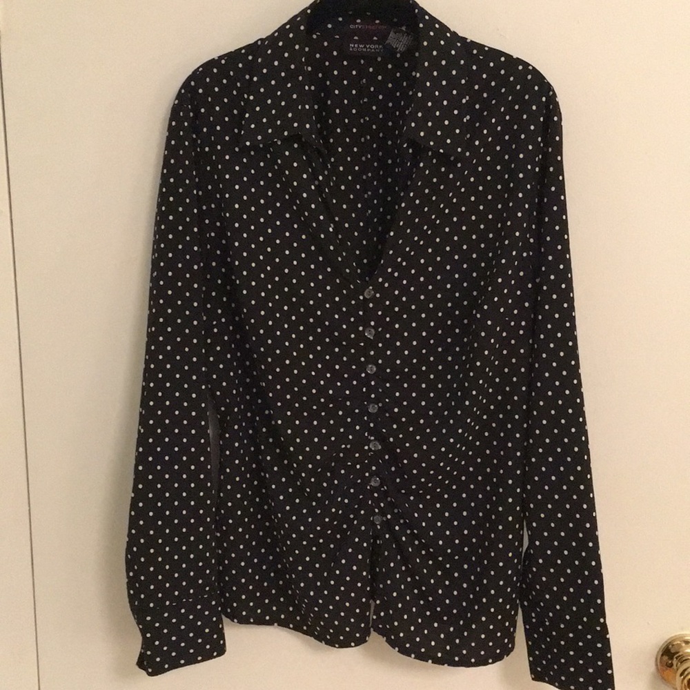 New York & Co. Black & White Polka Dot Blouse - 16